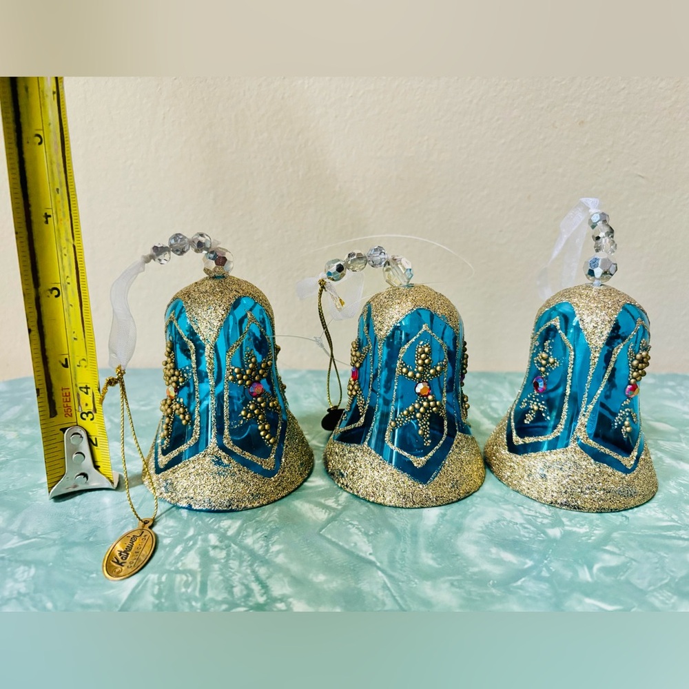 Katherine's Collection Blue and Gold Holiday Bell Ornaments